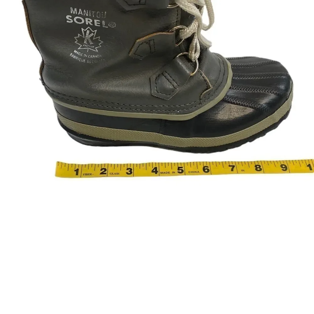 Sorel Unisex Gray Black Waterproof Faux Fur Lined Winter Snow Boots Size 3 Wool